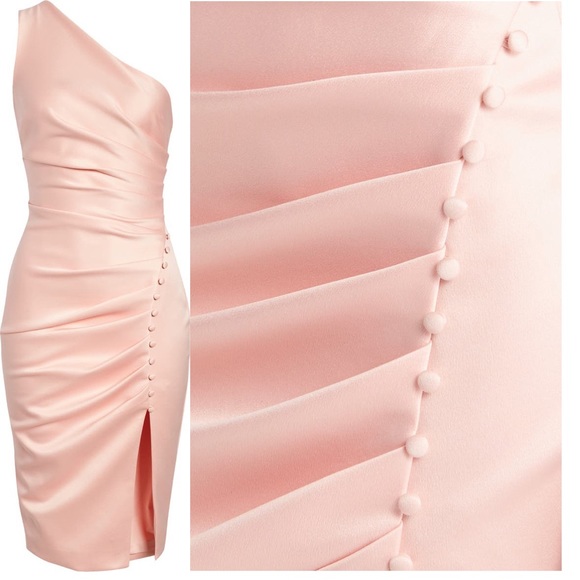 Ruched One-Shoulder Satin Dress - Picture 2 of 3